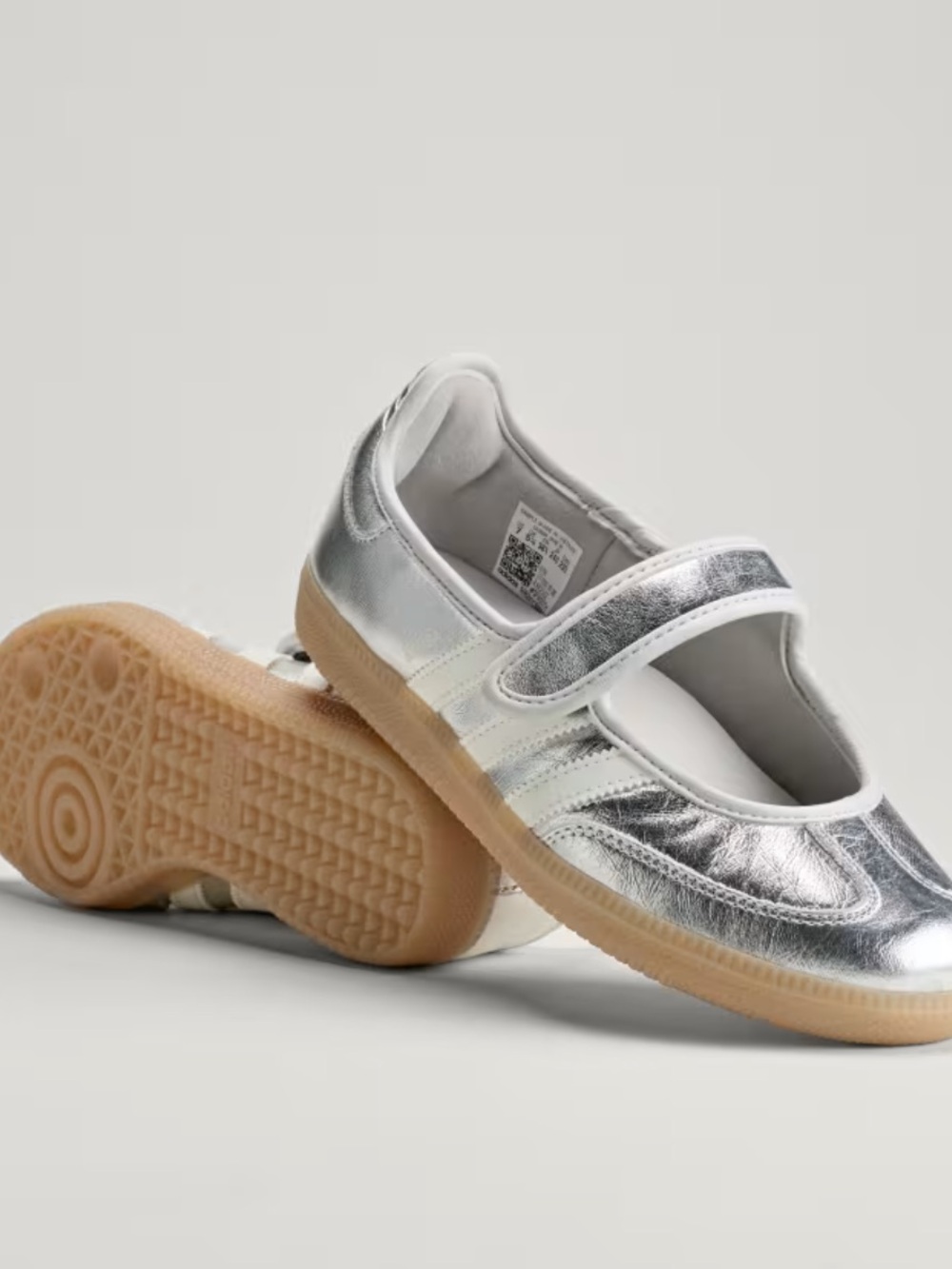 adidas Metallic Silver Mary Jane Flats with Gum Sole